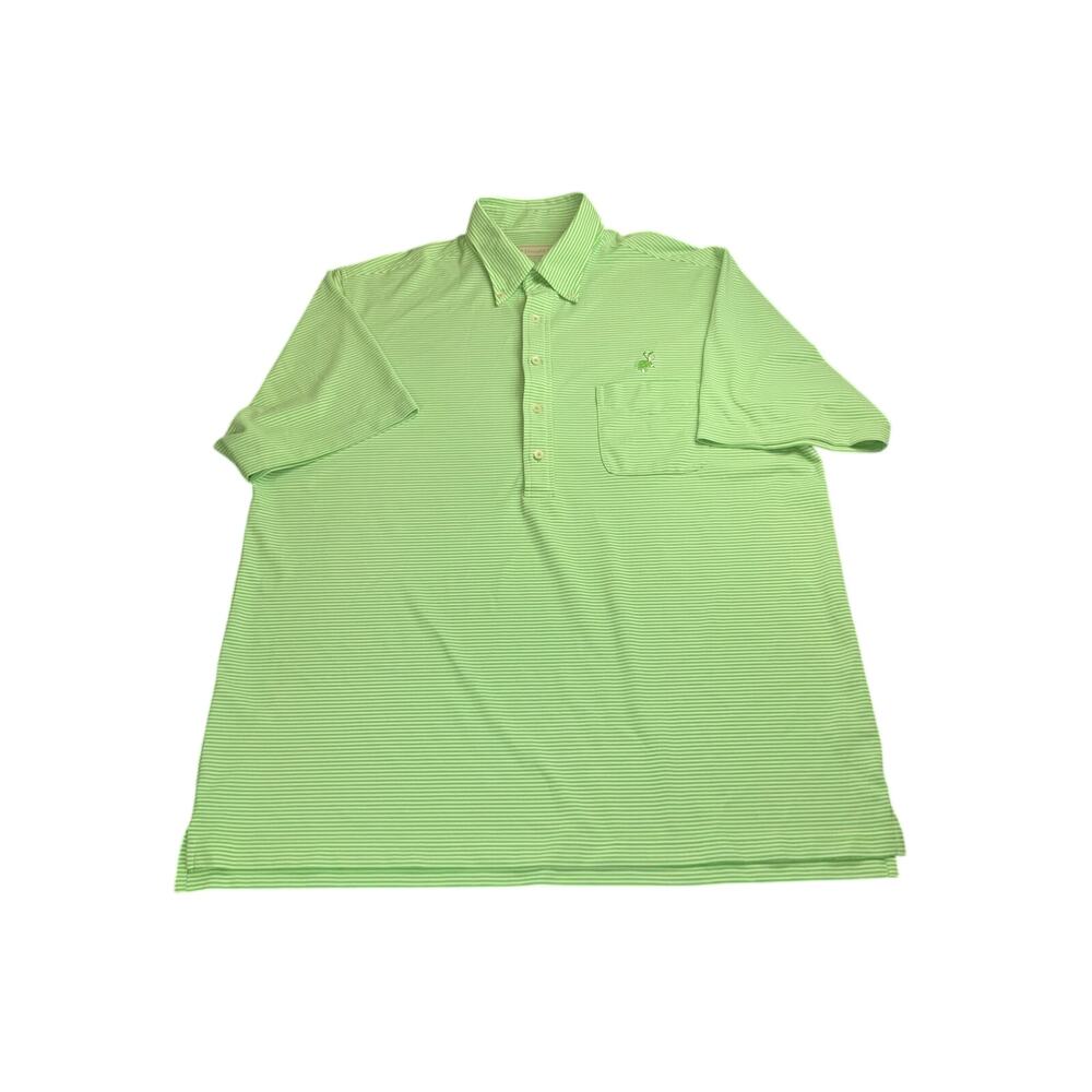Donald Ross Polo XL Green White Stripe Golf Button Pocket Cotton Turtle logo